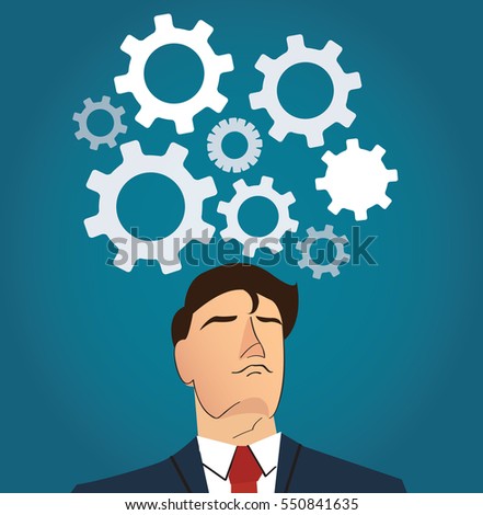 Portrait of businessman with gears icon background 
