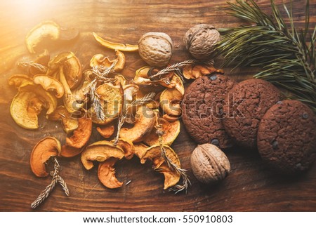 Dried fruit, pastries and pine branches