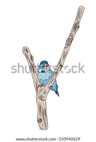 vector illustration of cute birds sitting on tree branches. EPS