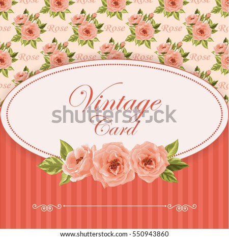 Vector illustration of a vintage frame on floral and striped background for invitations and birthday cards.