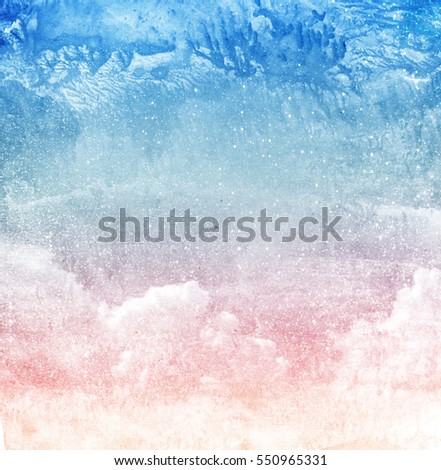 Watercolor snow starry sky background