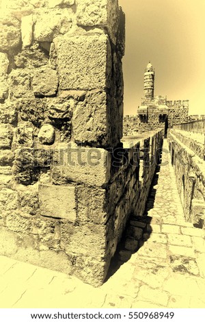 Part of the wall surrounding the Old City in Jerusalem, Israel. An important Jewish religious site. Vintage Style Toned Picture