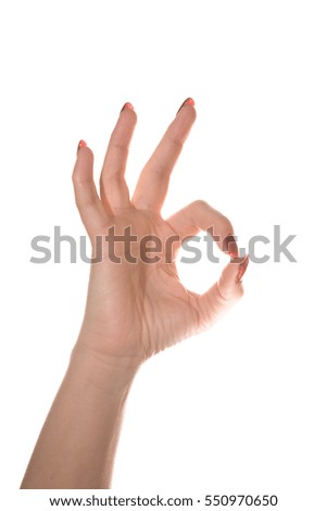 Isolated female hand on white background.