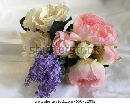 Flower bouquet with peonies, roses, lavender. Still flowers