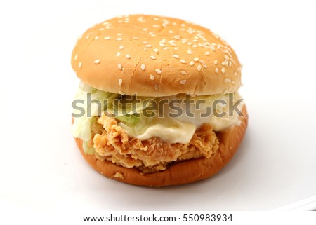 Chicken hamburger isolated on white background.