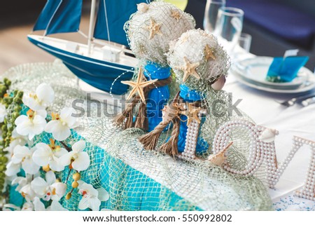 decor. starfish. ship. letters. wedding. Banquet. table.