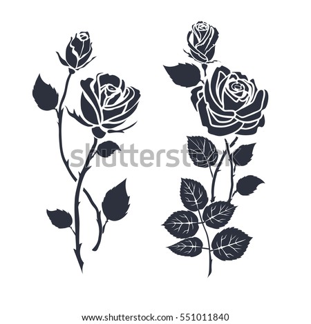 Black silhouette roses and leaves. Rose tattoo.