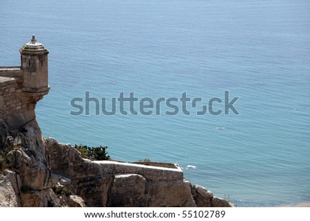 Santa Barbara Castle in Alicante. View for Tower and Coastline