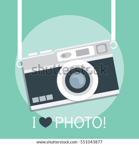 Vintage camera in a flat style. Vector illustration for a card or poster, print on clothes. Photo camera old school.