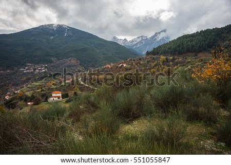 Scenic view to small village in mountains near Kalavrita, Peloponnese, Greece