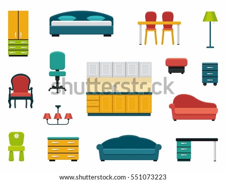 Icons of various kinds of furniture for home and office.