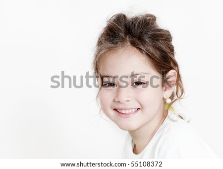happy little girl a on white background Royalty-Free Stock Photo #55108372