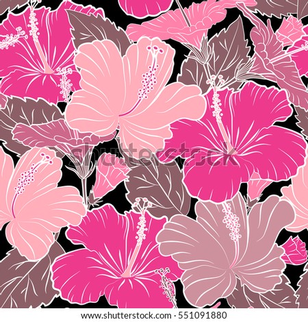 Vector. Best creative design for poster, flyer, presentation. Aloha T-Shirt design. Aloha Hawaii, Luau Party invitation on black background with hibiscus flowers in magenta and pink colors.