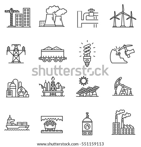 Industry icons set. different kinds enterprise, thin line design. linear symbols collection Royalty-Free Stock Photo #551159113