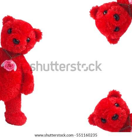 Teddy Bear red , and pink roses in white background. Valentines Day.