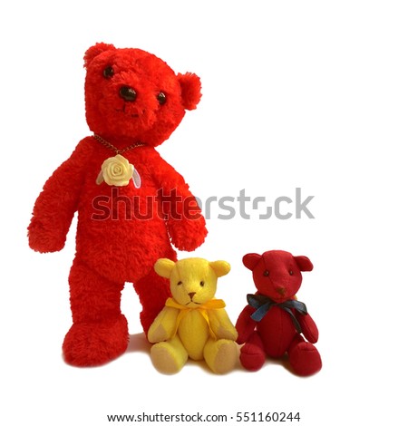 Teddy bears, red, yellow Illustration for special occasions, on white background