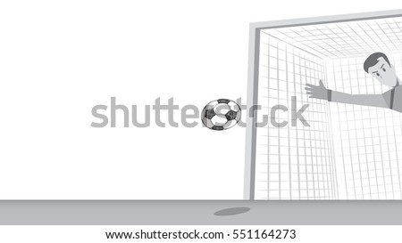 Football field with goalkeeper. Soccer ball drawing in doodle style. Sport moments for tournament.