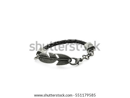 Leather and metal bracelet on white