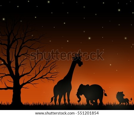 Silhouettes of wild African animal