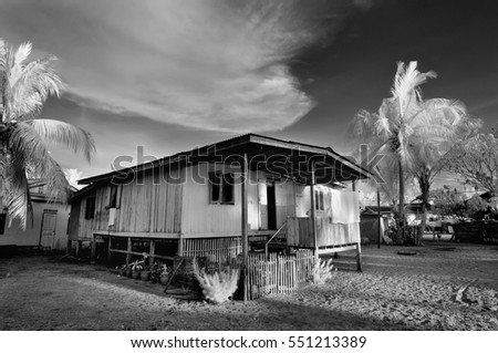 Beautiful nature landscape of Terengganu, Malaysia, Traditional fishing village, Marang, Terengganu,( view in infrared monochrome photography., soft and grain effect )