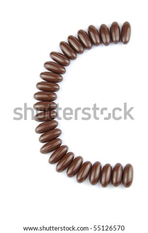 alphabet letter C with chocolate candies (isolated on white background)