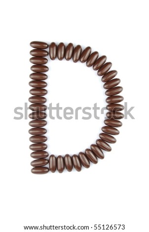 alphabet letter D with chocolate candies (isolated on white background)