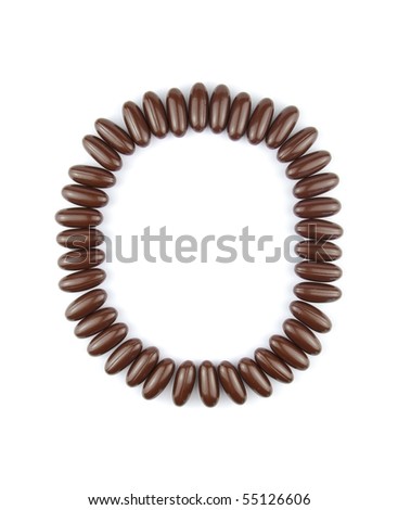 alphabet letter O with chocolate candies (isolated on white background)