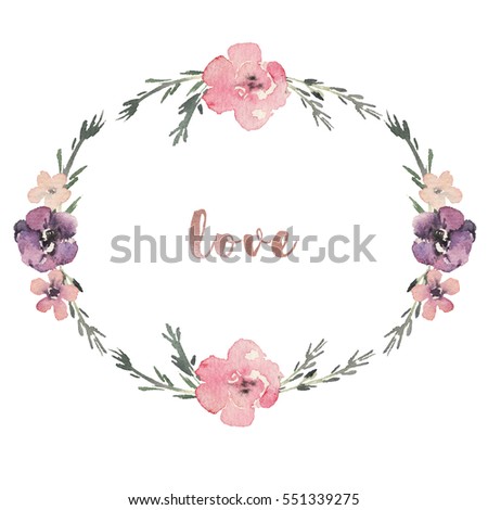 Watercolor floral illustration with wreath-shaped flower collage
