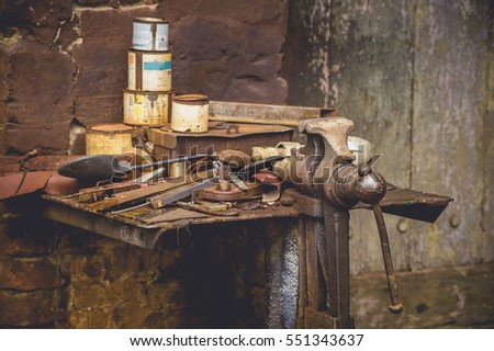 old rusty tools on the desktop