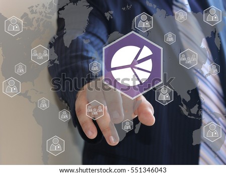 The businessman clicks on the icon, chart, business diagram, web network .The concept of data collection. 