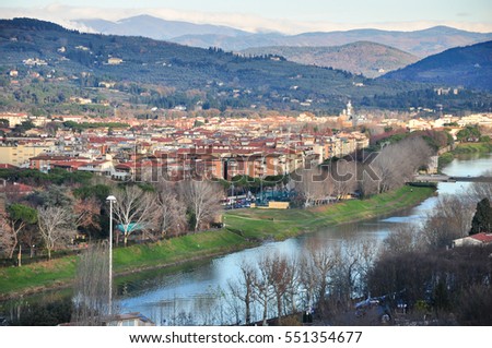 Aerial view at city center of Florence, Italian region of Tuscany, Italy