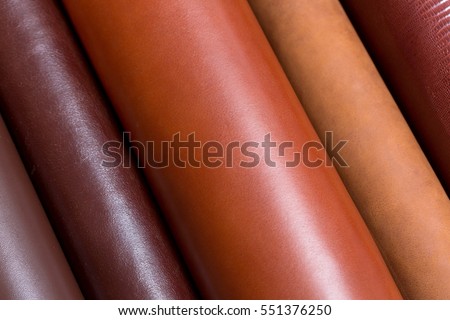 Close up of natural shinny leather samples for fashion industry. High resolution photo.