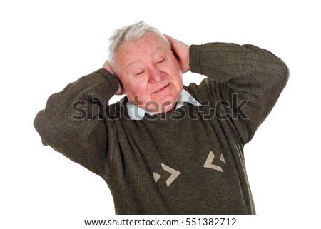 Picture of an old man having a serious headache - isolated background