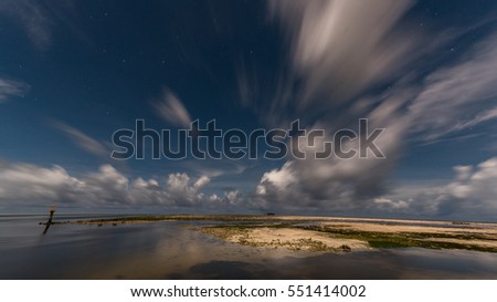 Long Exposure Night Photography in Peleliu, Palau Island. Low Tide time . Landscape. Amazing Nature with Long Exposure Photo Shoot. 