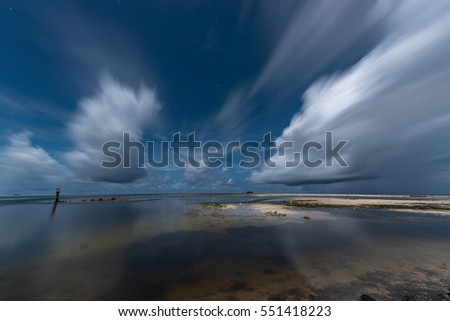 Long Exposure Night Photography in Peleliu, Palau Island. Low Tide time. Landscape. Amazing Nature with Long Exposure Photo Shoot. 