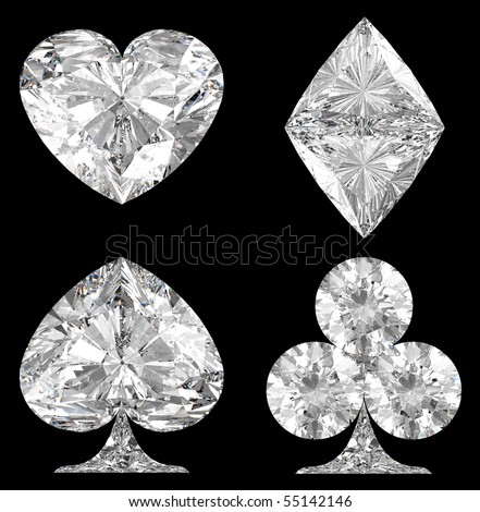 Diamond shaped Card Suits over black background. Extralarge resolution.  Other gems are in my portfolio.