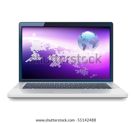 Laptop and Globe concept. Vector illustration.