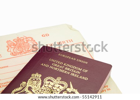 United Kingdom Passport and Birth Certificate