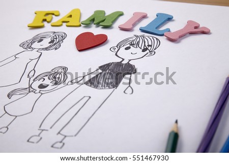 simple kids drawing of happy family concept