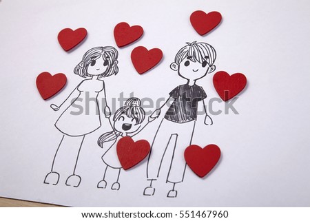 simple kids drawing of happy family concept
