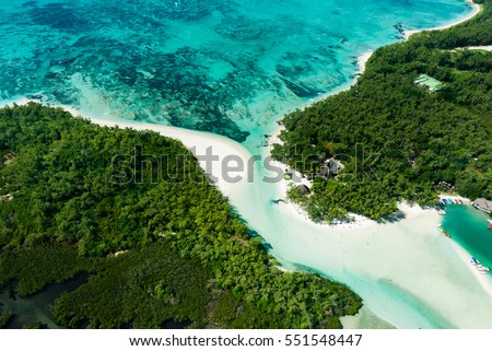 Aerial picture of Mauritius Island, l'ile aux Cerfs and the beautiful lagoon of Mauritius