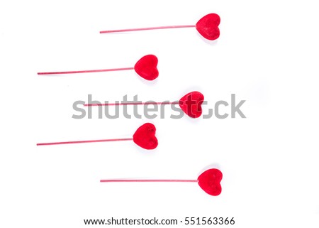 Valentine hearts on sticks isolated on a white background