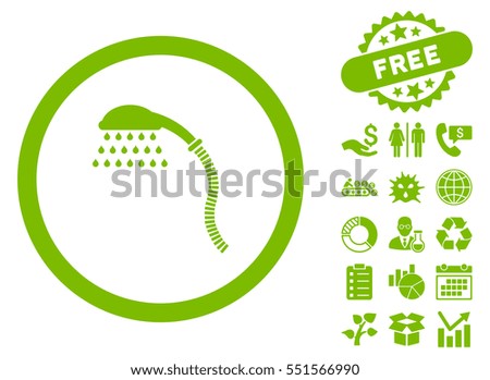 Shower icon with free bonus clip art. Glyph illustration style is flat iconic symbols, eco green color, white background.