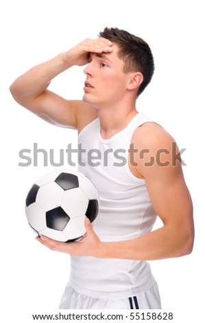 Full isolated studio picture from a young soccer player