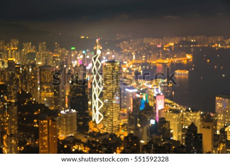 Blurred bokeh lights Hong Kong city night view, abstract background
