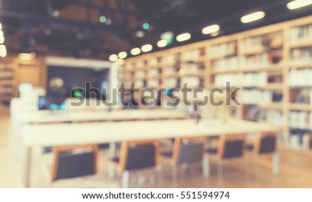 Blurred abstract interior background. blur library room  for your design - vintage color style