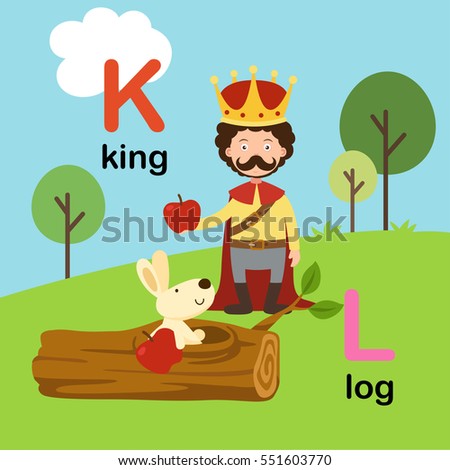 Alphabet Letter K-king,L-log,vector illustration