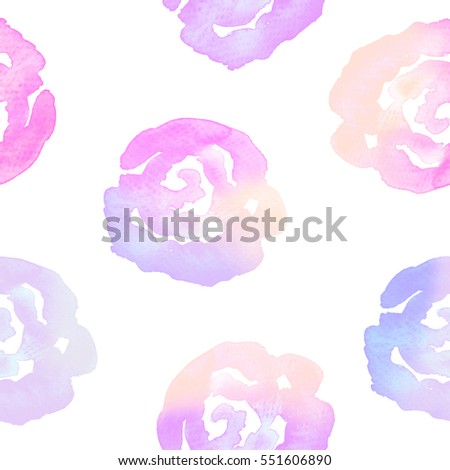 Colorful hand drawn seamless pattern (tiling) with roses. Watercolor painting of a flowers. Isolated objects on a white background. Perfect for textile design, wallpaper, pattern fills, cover design.