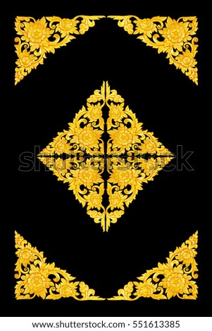 Pattern of wood carve gold paint for decoration on black  background