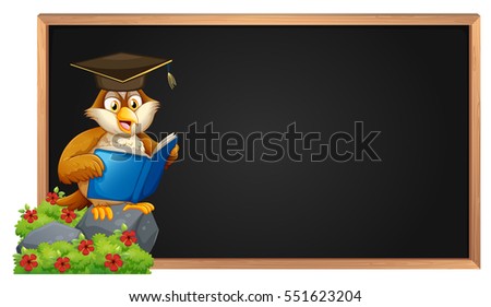 Empty blackboard and owl reading book illustration